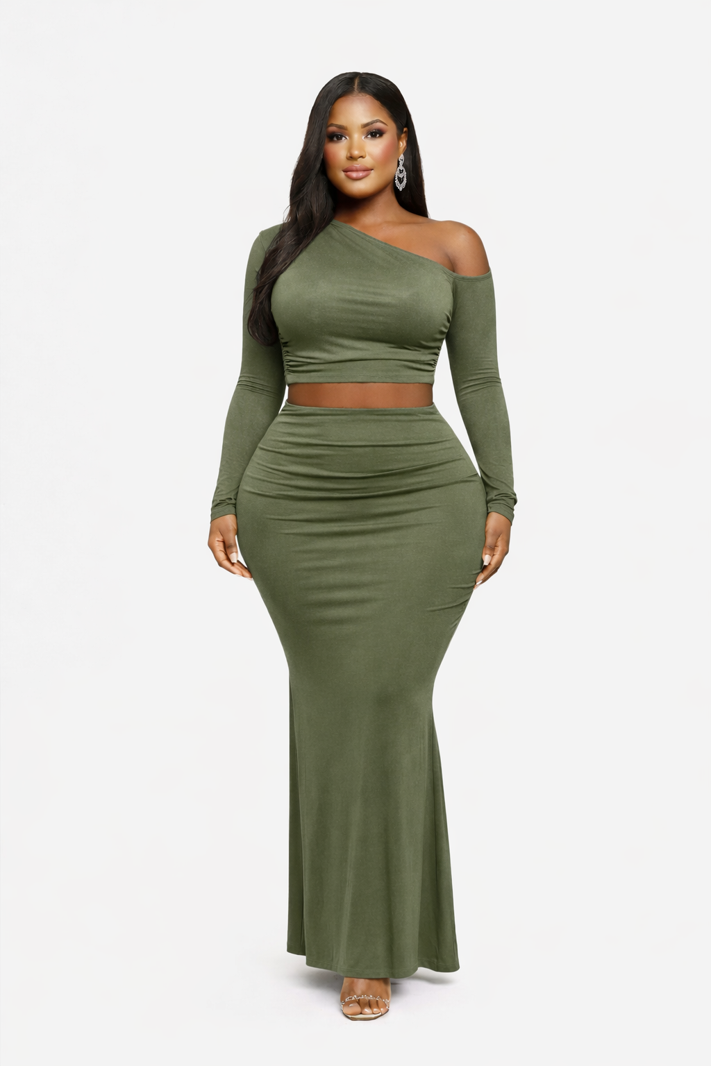 Plus Size One Side Off Shoulder Top & Skirt Set