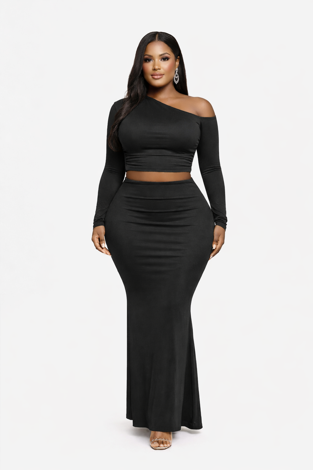 Plus Size One Side Off Shoulder Top & Skirt Set